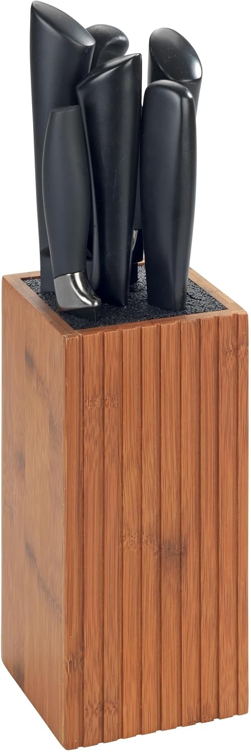 WENKO Messerblock mit Borsteneinsatz Mera, Küchenmesser Aufbewahrung aus Bambus, 10 x 22 x 10 cm, Du