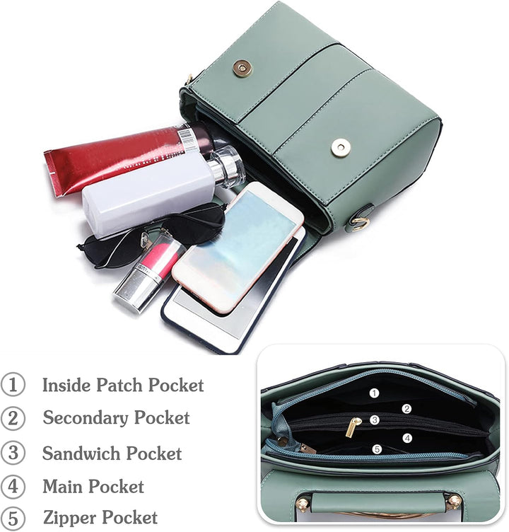 PORRASSO Damen Schultertasche Mode Handtasche PU Leder Top Griff Tasche Umhängetasche Schöne Henkelt