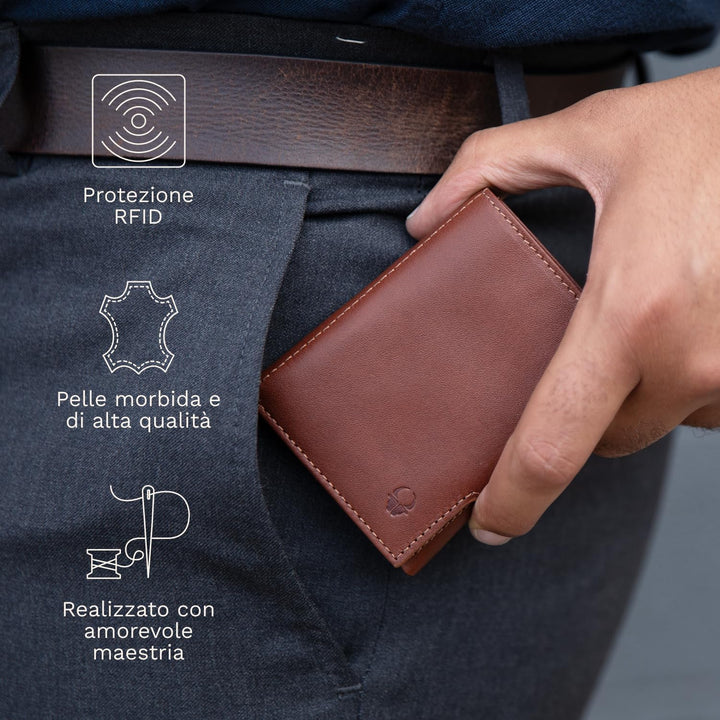 DONBOLSO Wallet NextGen Leder - Slim Wallet mit Münzfach - Geldbeutel mit RFID Schutz - Kartenetui b
