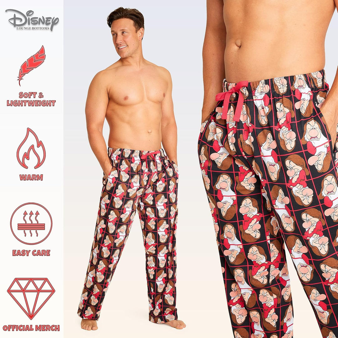 Disney Herren Lang Pyjamahose, Bequeme Loungewear PJs mit Taschen - Geschenke für Ihn XL Rot Grumpy,
