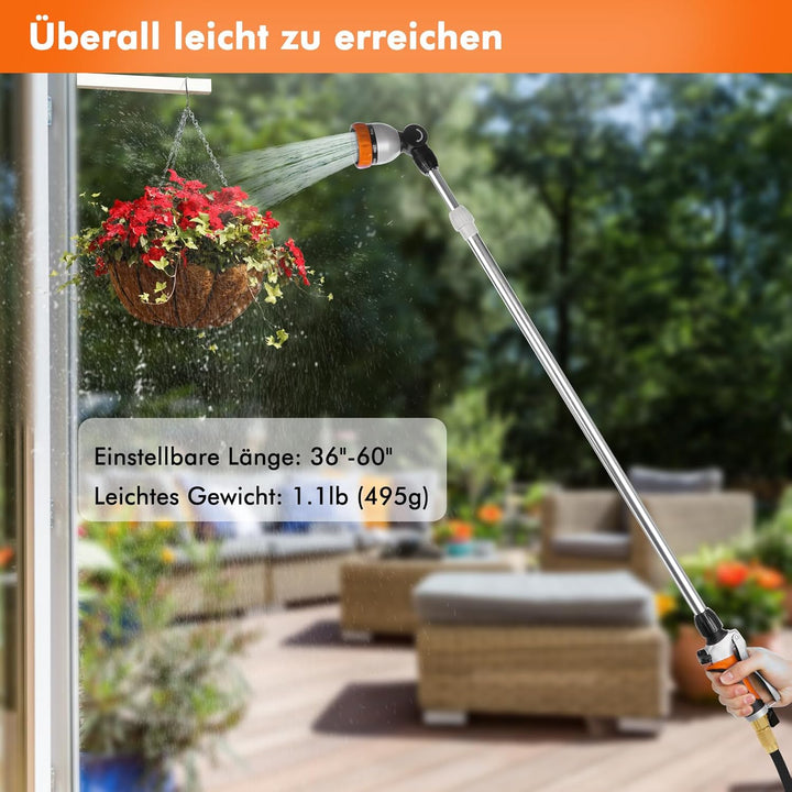 RESTMO Langer Teleskop Giessstab 92-152 cm, Lang Gartenbrause Metall mit 180° schwenkbaren Kopf, 7 S