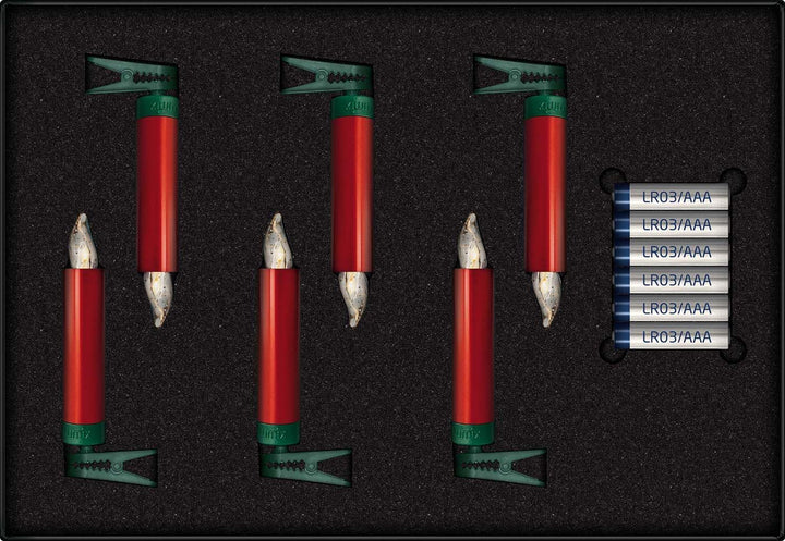Lumix Kabellose LED Christbaumkerzen Superlight Mini Metallic Rot Erweiterungs-Set mit 6 Kerzen, Art