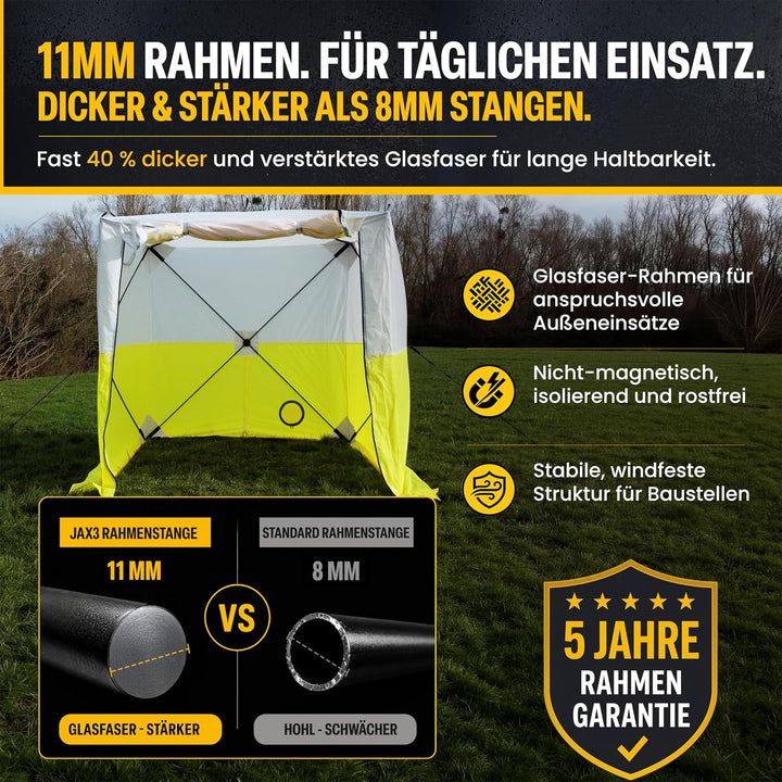 JAX3 Professionelles Arbeitszelt, Pop-Up, UV50+, 1,8 x 1,8 x 2,5 m, sofortiger schneller und einfach