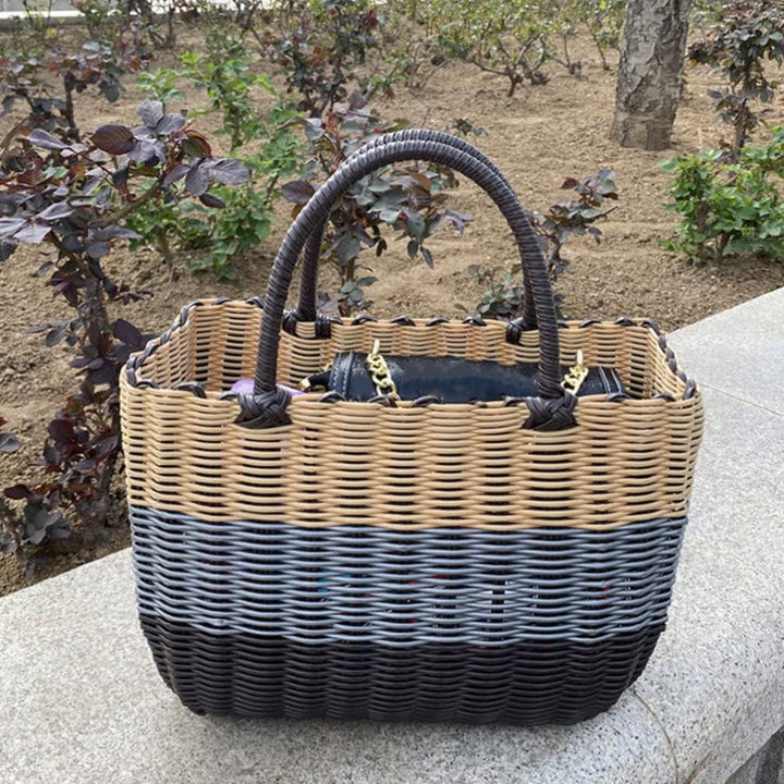 BESTonZON Einkaufskorb Kunststoff Tragekorb Henkelkorb Einkaufstasche mit Griff Gewebter Kunststoff