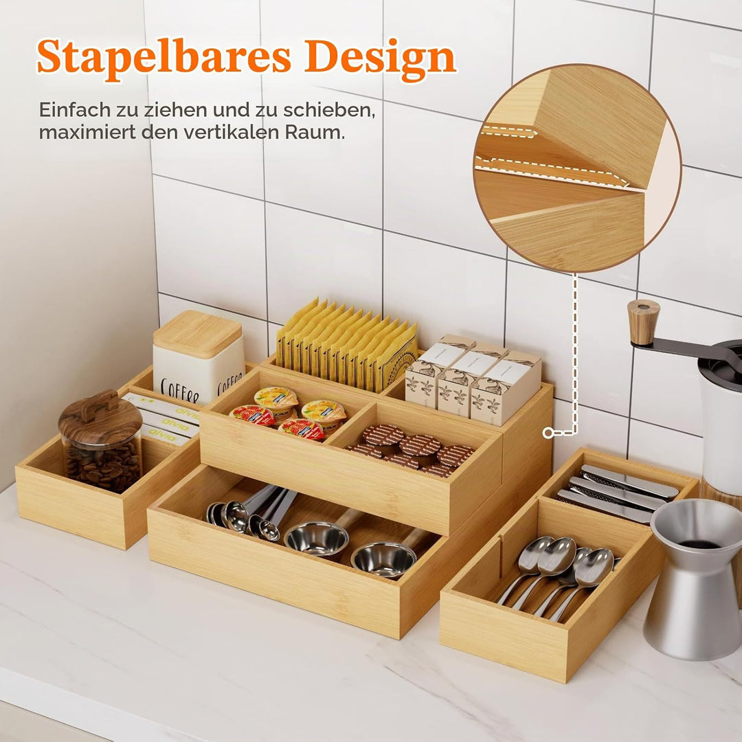 Lifewit 15er-Set Schubladen Organizer mit 6 Einsätzen, Verstellbare Aufbewahrungsbox mit 11 Fächern,
