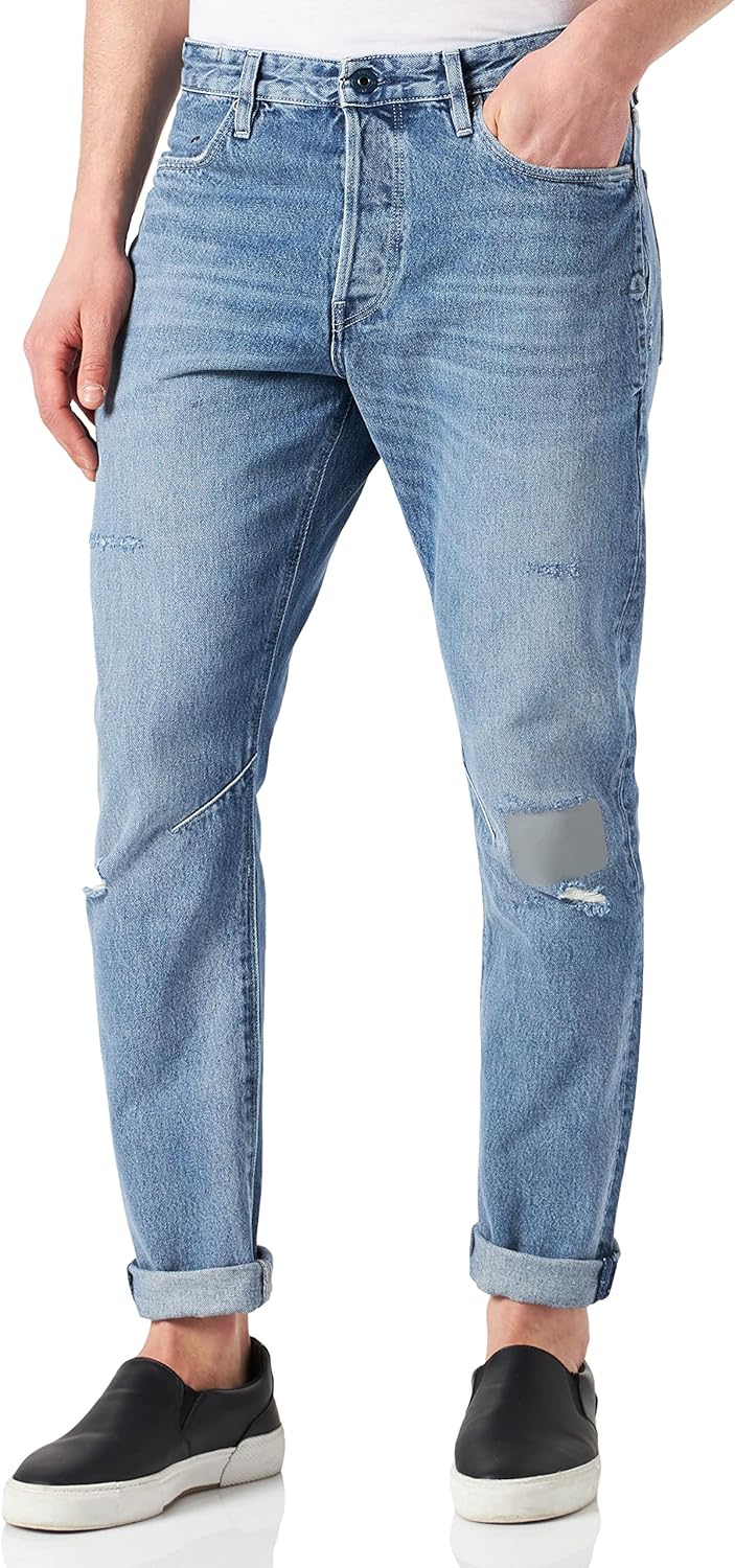 G-STAR RAW Herren A-STAQ Tapered Jeans, 27W / 32L Blau (Sun Faded Air Force Blue Destroyed)