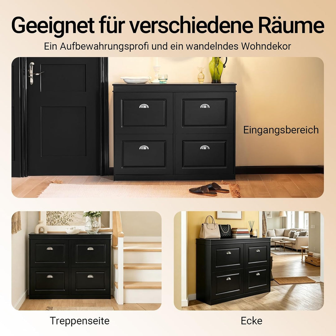 SoBuy Schuhschrank mit 4 Klappen - Schmaler Schuhkipper mit 8 Ablagen, Verstellbares Schuhregal für