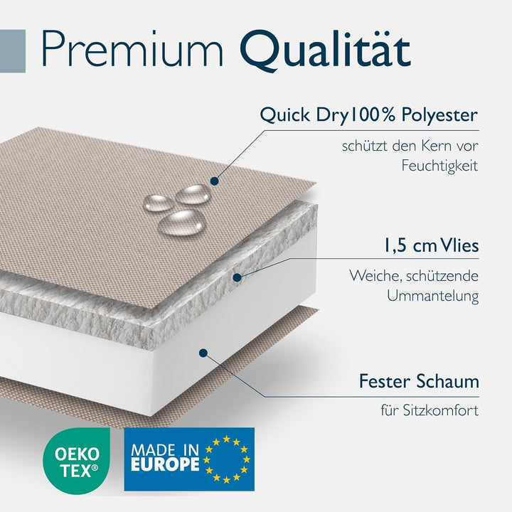 Beautissu 6er Set Premium Hochlehner Auflage 100% Wasserdicht UV-beständig | 120x50cm Beige bequem p