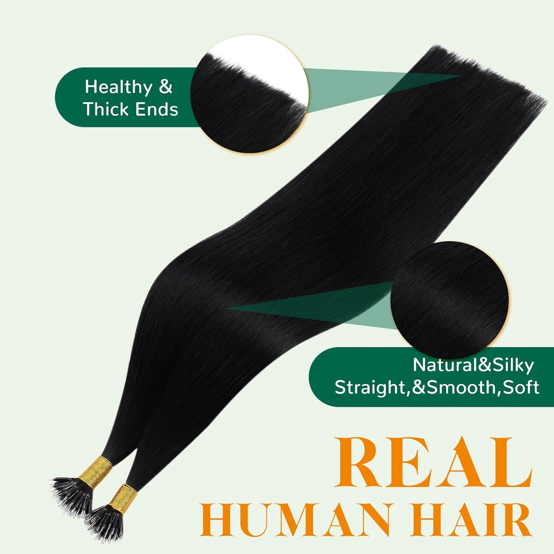 Easyouth Haarverlangerungen Nano Tip Human Hair Farbe Pechschwarz 50 Stück 50g 20 Zoll Echthaar Nano