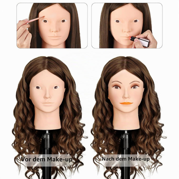 Frisierkopf Echthaar, TopDirect 66cm/26 Zoll 70% Echtes Haar Ubungskopf Friseur Trainingskopf mit Fl