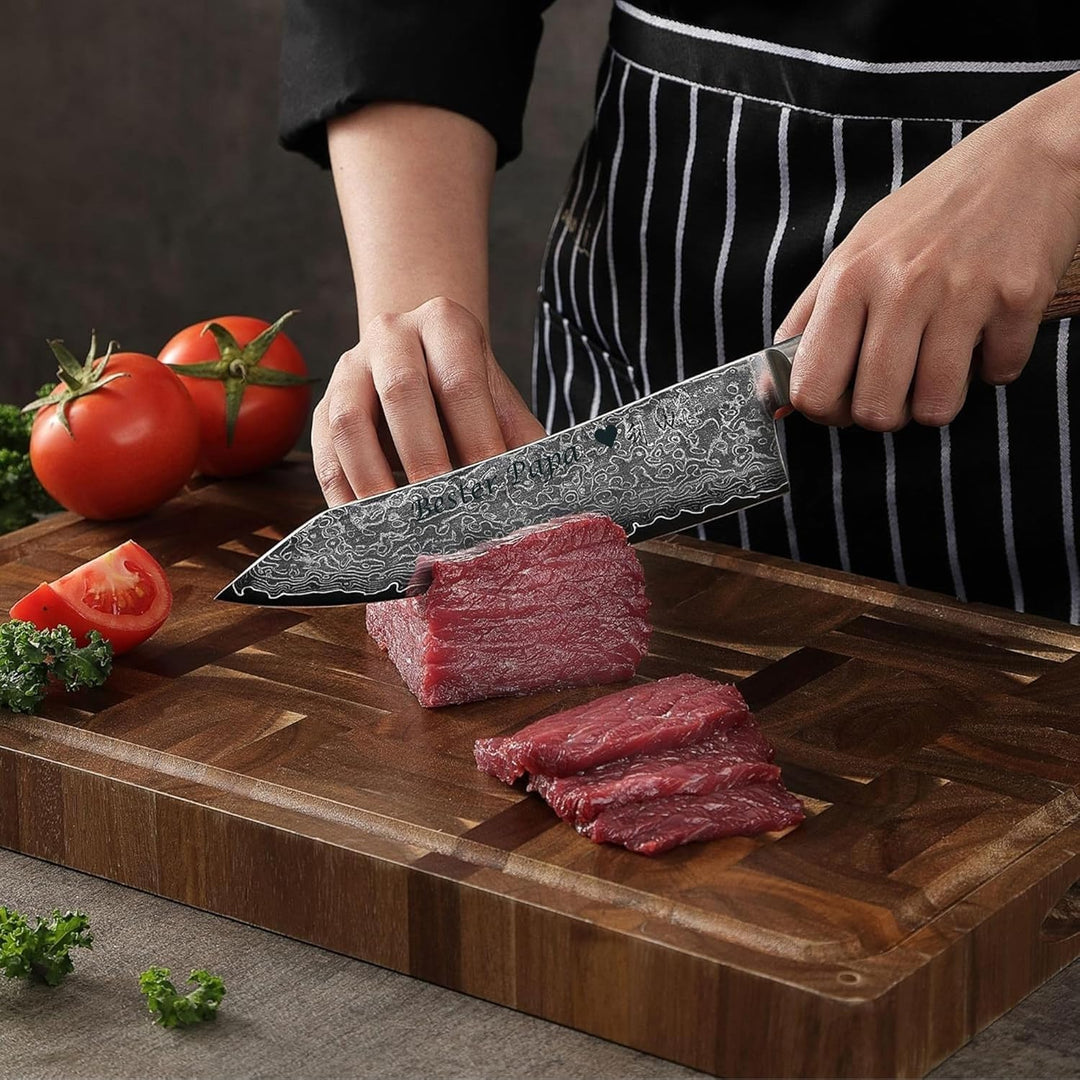 Wakoli EDIB Pro Damast Kiritsuke Chefmesser mit Gravur – Personalisiertes Messer, 20cm Klinge aus 67