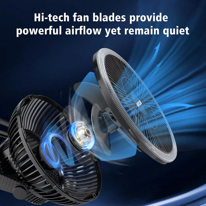 10.000 mAh wiederaufladbarer batteriebetriebener Campingventilator mit LED-Laterne, tragbarer Ventil