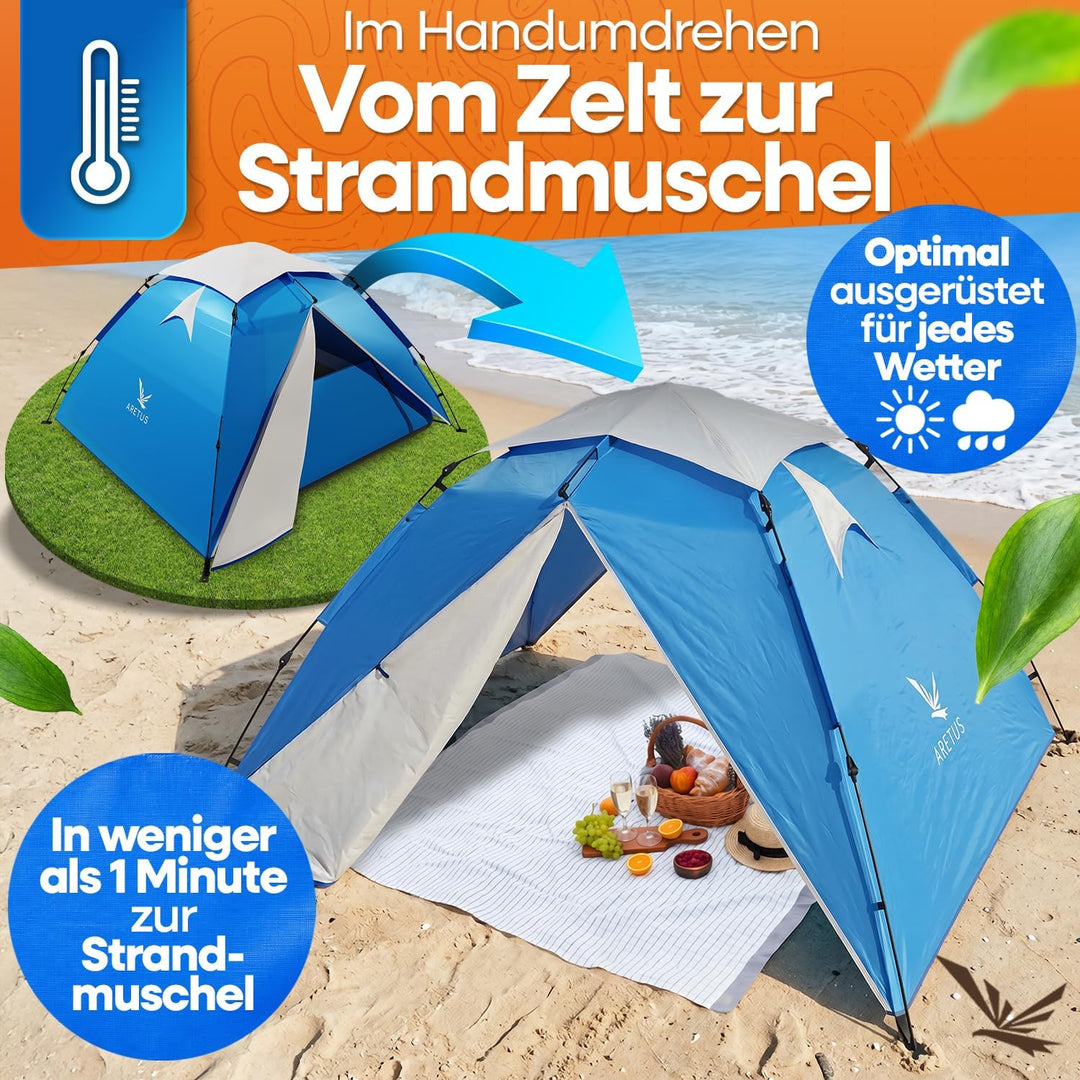 Aretus Wurfzelt - extra wasserdicht & stabil, schneller Auf & Abbau in 45 Sekunden | Wurfzelt 2 Pers