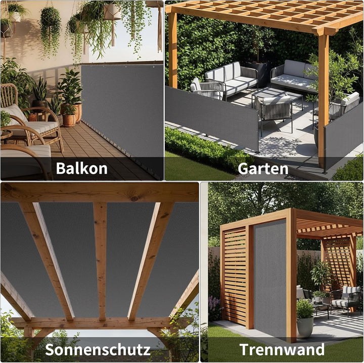 Shade&Beyond Balkon Sichtschutz Wetterfest 90x500cm, 95% UV-Schutz Balkonabdeckung mit Kabelbinder f