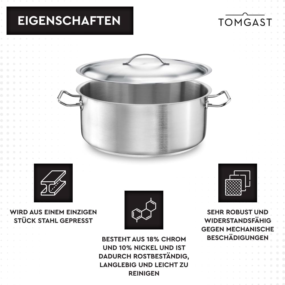 Topf mit Deckel Durchmesser: 20 cm Höhe: 9 cm Fassungsvermögen: 2,5 l | Edelstahl 18/10 | Wandstärke