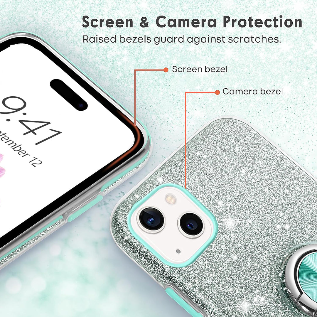 SouliGo iPhone 14 Hülle, iPhone 14 Hülle Glitzer, iPhone 14 Handyhülle Silikon Case Cover mit 360 Gr