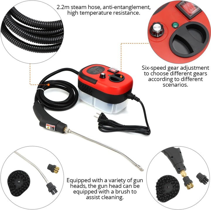 QWORK® Dampfreiniger 2500w tragbarer dampfreiniger handgerät mit bürstenköpfen für küche, bad, garag