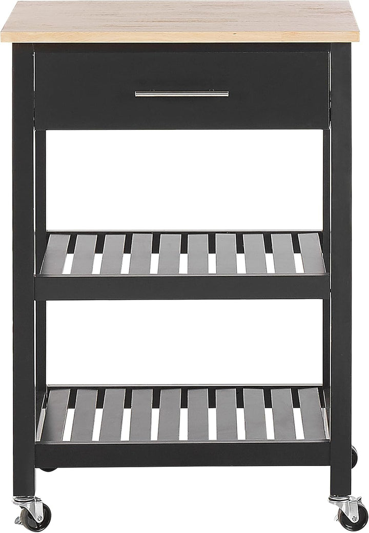 Beliani Multifunktioneller Servierwagen schwarz 2 Fächer 1 Schublade Hiuma
