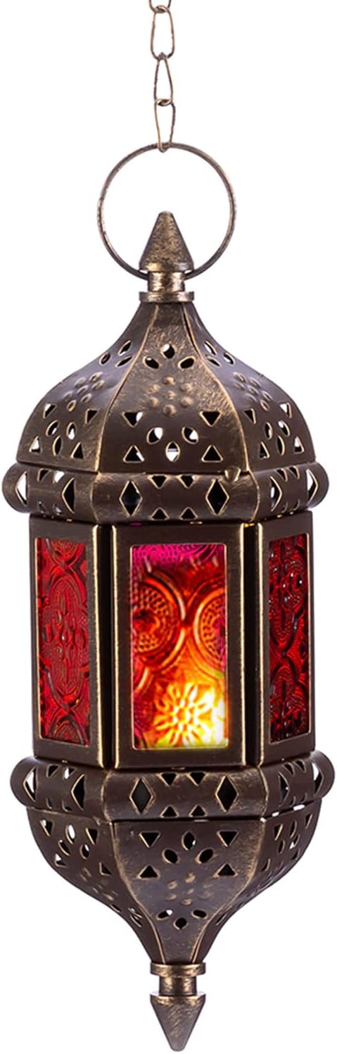 Nuptio Marokkanische Kerze Laterne Hängend Teelicht Kerzenhalter Metall & Glas Ramadan Lampe Braun D