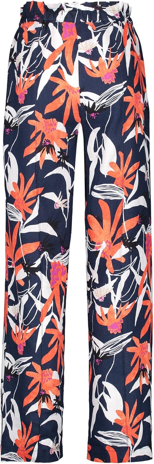 Gerry Weber Damen Gemusterte Leinenhose mit weitem Bein floral, Gemustert reguläre Länge 46 Blau/Rot