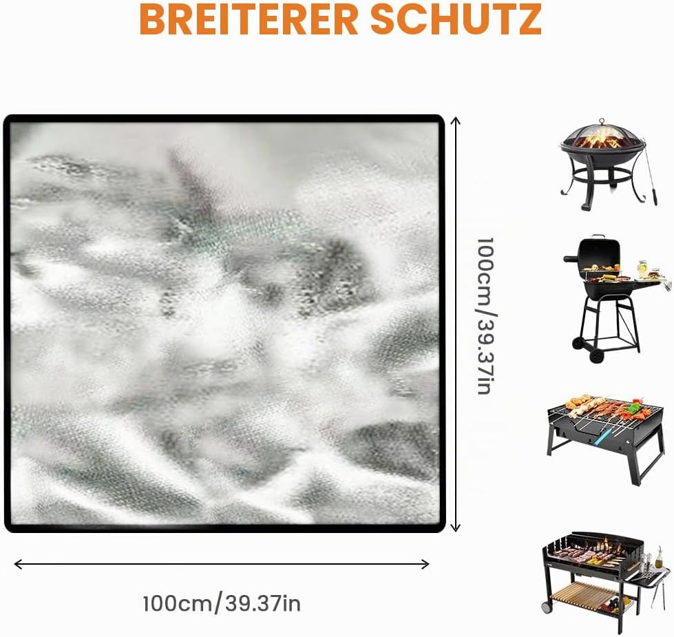 flintronic Feuerschalenmatte, 100 * 100cm Feuerfeste Unterlage Quadrat, Wasserdicht Faltbare Feuerfe