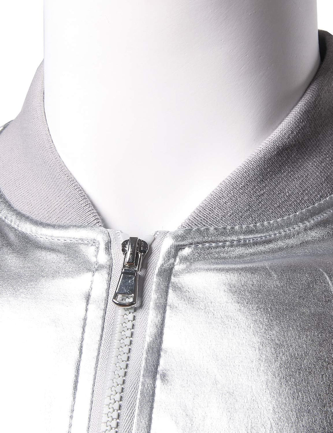 JOGAL Herren Metallic Nachtclub Reissverschluss Baseball Bomber Jacke XXL Silber, XXL Silber