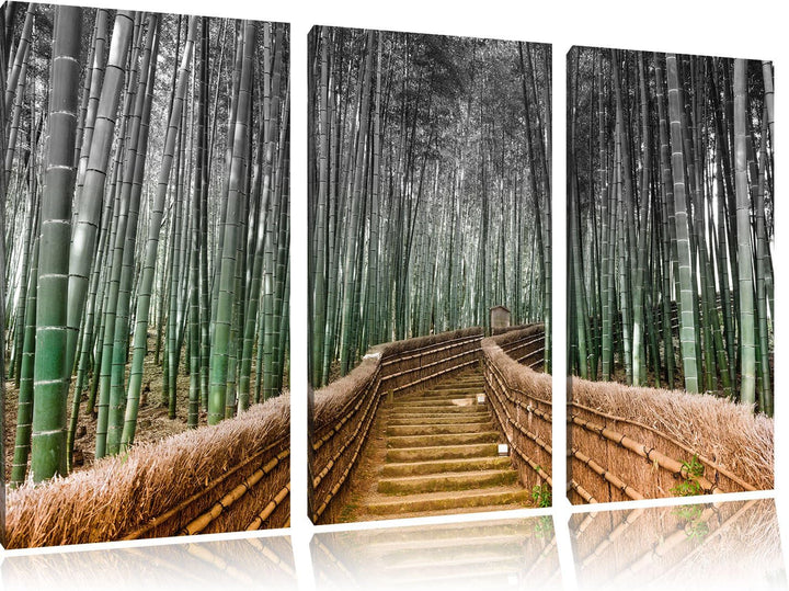 Pixxprint Kyoto Japan Bambuswald als Leinwandbild/Grösse: 3 Teilig (120x80) cm/Wandbild/Kunstdruck/f