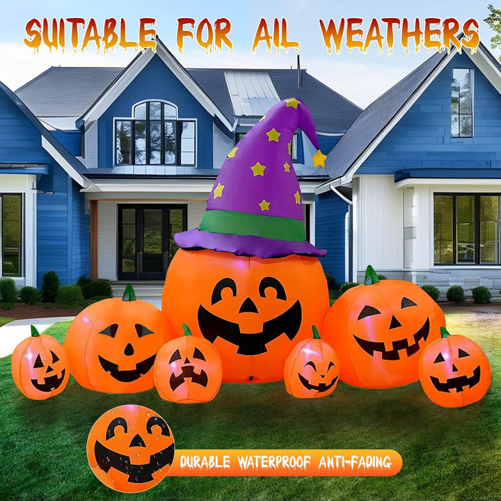 Kalolary Halloween Aufblasbarer Kürbis, 7.9FT Dekoration Set mit eingebauten LEDs, Orange 7.9ft Kürb
