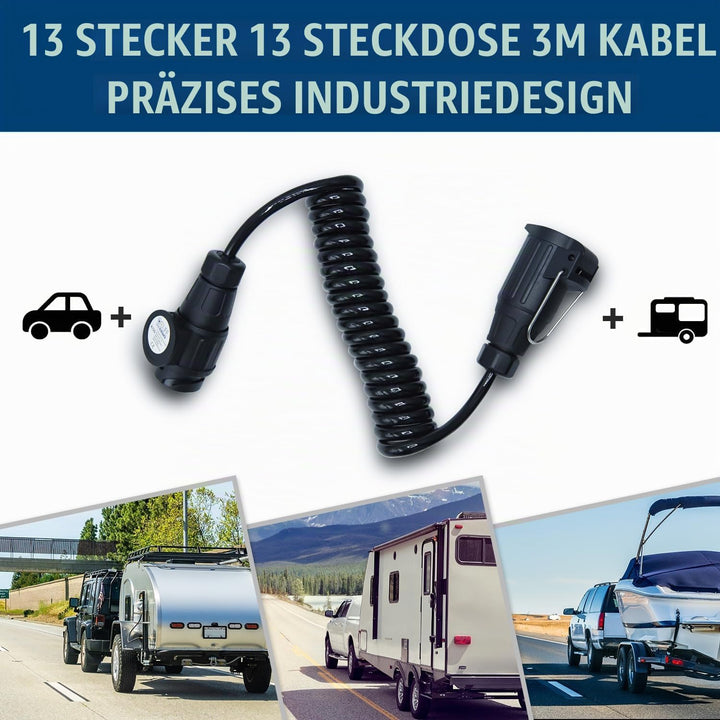 CCLIFE 3.0m 13-polig auf 13 Polig Adapter Stecker Verbindung Verlängerungskabel Spiralkabel Anhänger