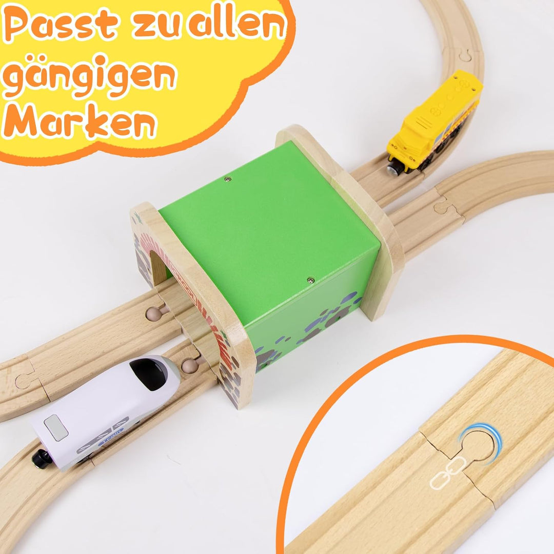 Doppelspur Tunnel für Holzeisenbahn, Holzeisenbahn Zubehör mit Doppeltunnel + 4 Geraden Schienen, ko