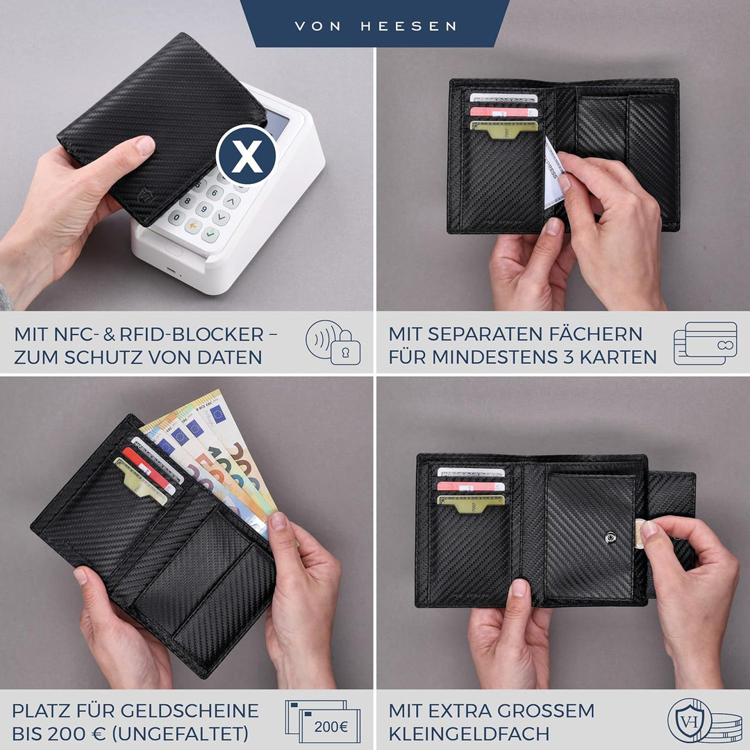 VON HEESEN Leder Geldbörse RFID Schutz I Echtleder Geldbeutel für Damen & Herren I Portemonnaie Brie