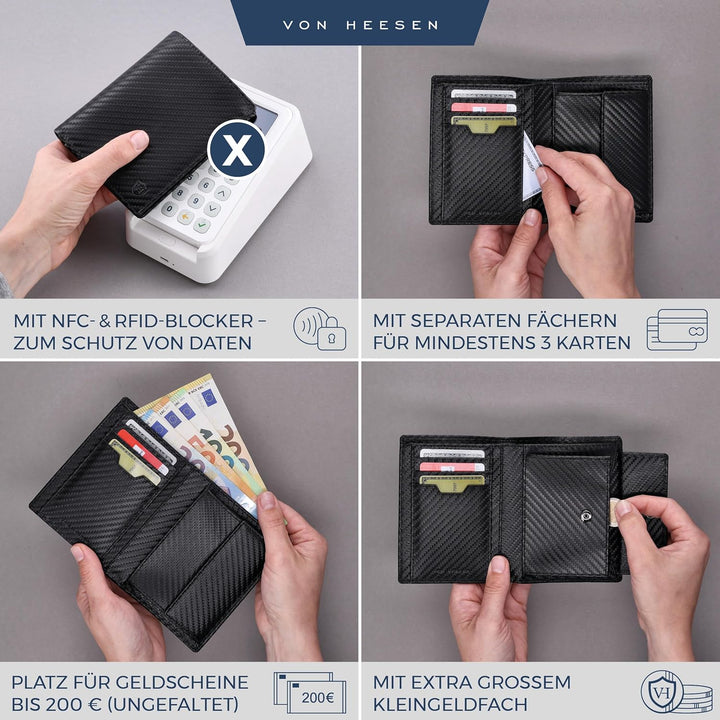 VON HEESEN Leder Geldbörse RFID Schutz I Echtleder Geldbeutel für Damen & Herren I Portemonnaie Brie