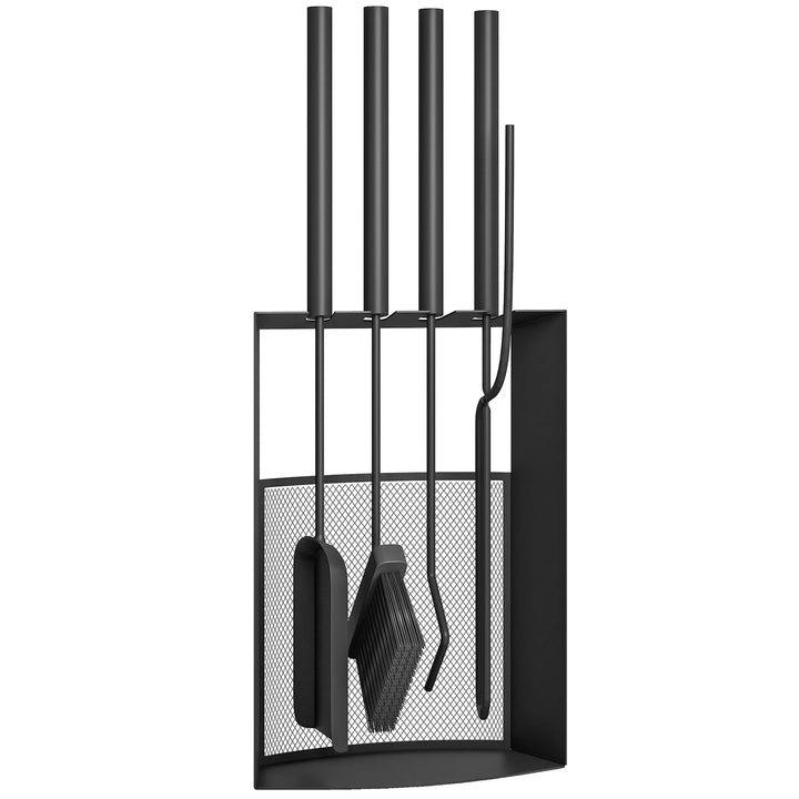 Outsunny Kaminbesteck Set 5 teilig Kaminzubehör mit Besen, Schaufel, Schürhaken Zange Ständer, Kamin