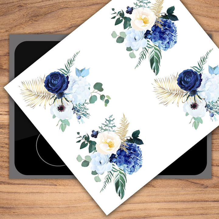 SmartDecoration Herdabdeckplatte Ceranfeldabdeckung aus Glas 60x52 cm Einteilig Motiv "Blumen" Weiss