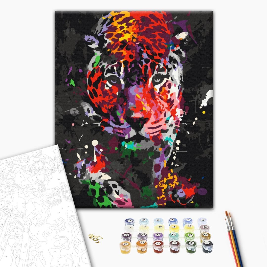 murando - Malen nach Zahlen Leopard bunt 40x60 cm Malset mit Holzrahmen auf Leinwand für Erwachsene