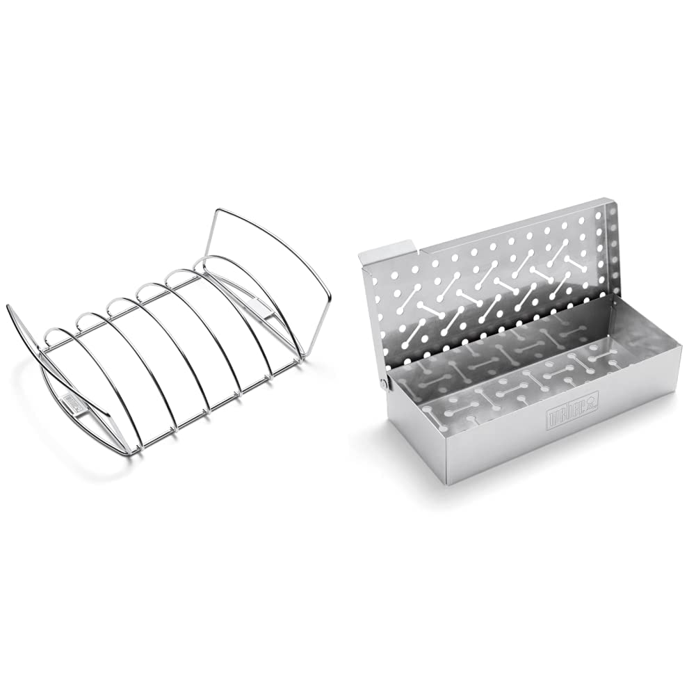 Weber 6469 Original Rib and Roast Holder & 7576 Räucherbox universal, Räuchern, für Gas- und Holzkoh