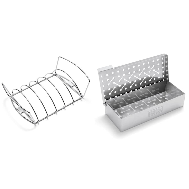 Weber 6469 Original Rib and Roast Holder & 7576 Räucherbox universal, Räuchern, für Gas- und Holzkoh