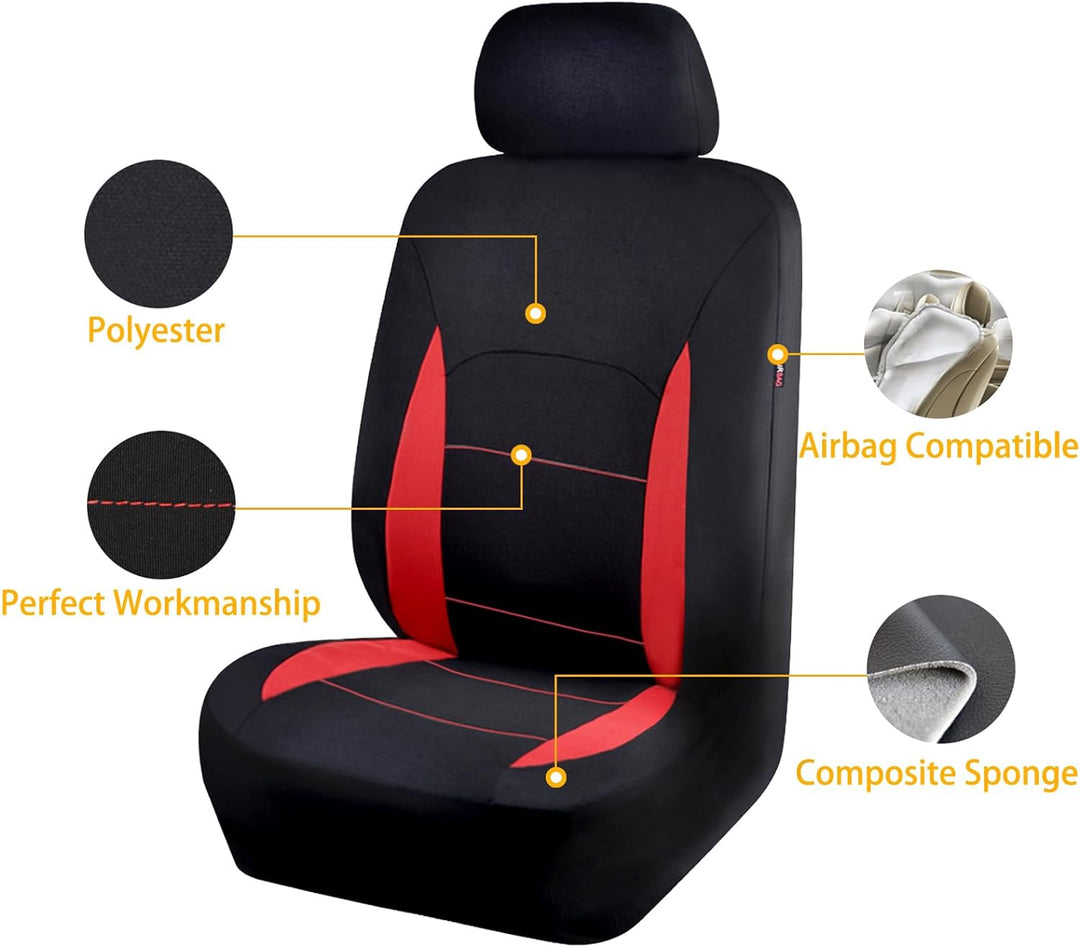 Flying Banner Sitzbezüge Auto Universal Set mit Airbag (Vollständige Reihe, Rot und Schwarz) Rot und