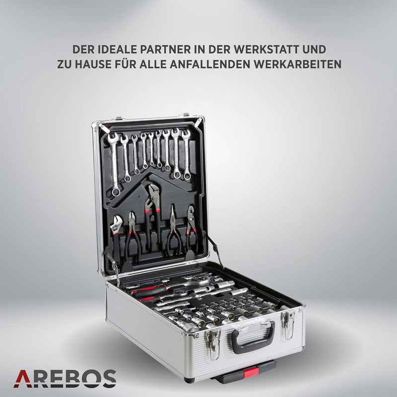 Arebos Werkzeugkoffer | Werkzeug-Set | 1200 Teile | Rollkoffer Tragekoffer | für Haushalt, Garage &
