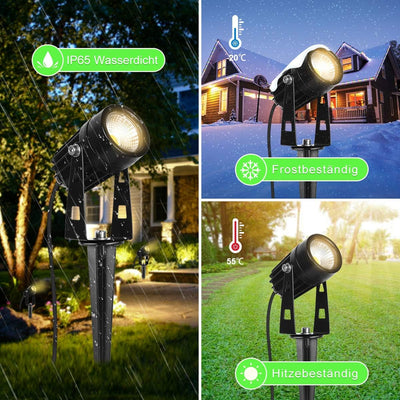 AIMHEIM 6er-Set LED Strahler mit Erdspiess, 3W Gartenstrahler mit Stecker, 2160LM, Warmweiss Gartenl