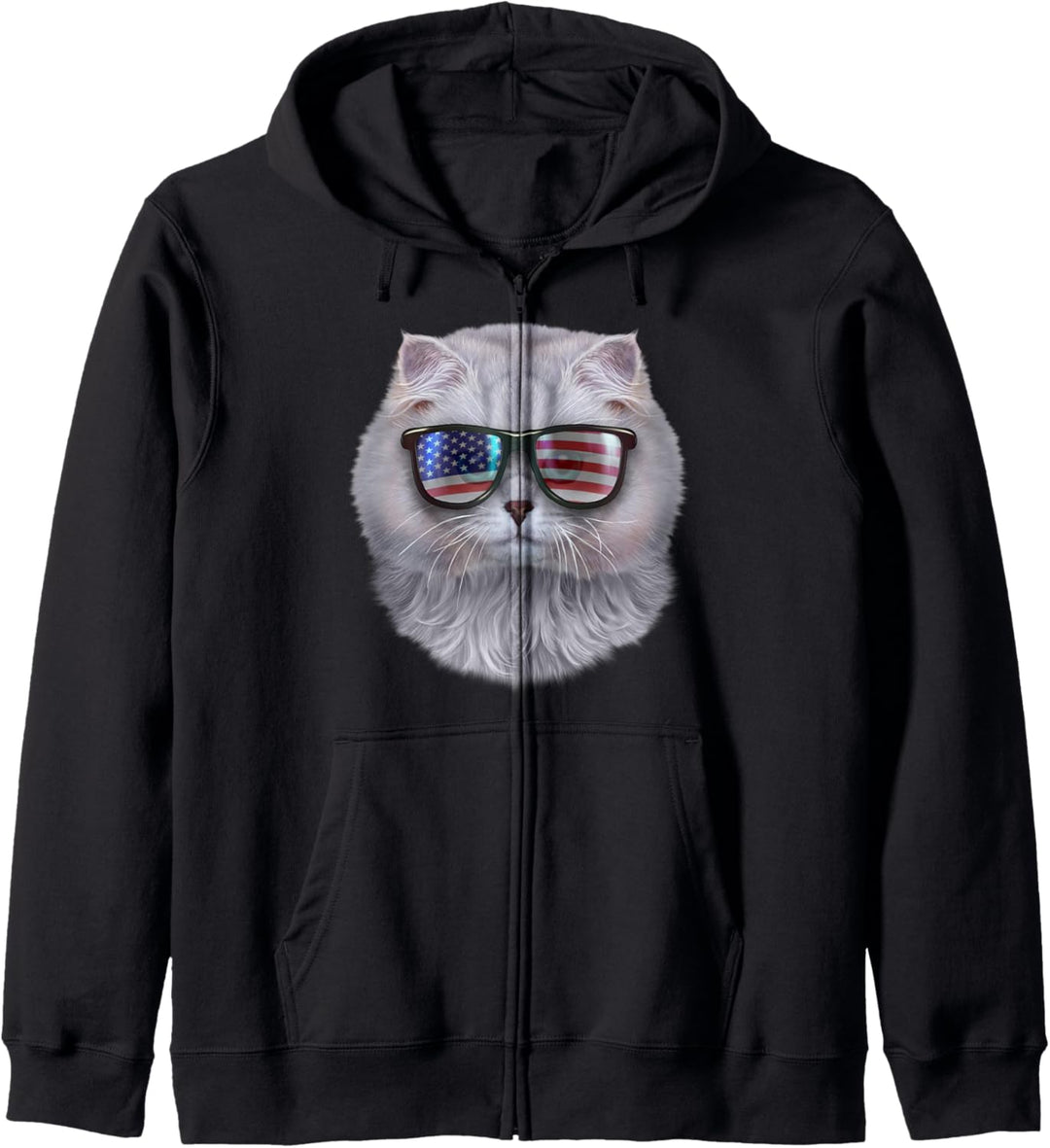 Katze, die Flagge der USA-Themensonnenbrille trägt Kapuzenjacke