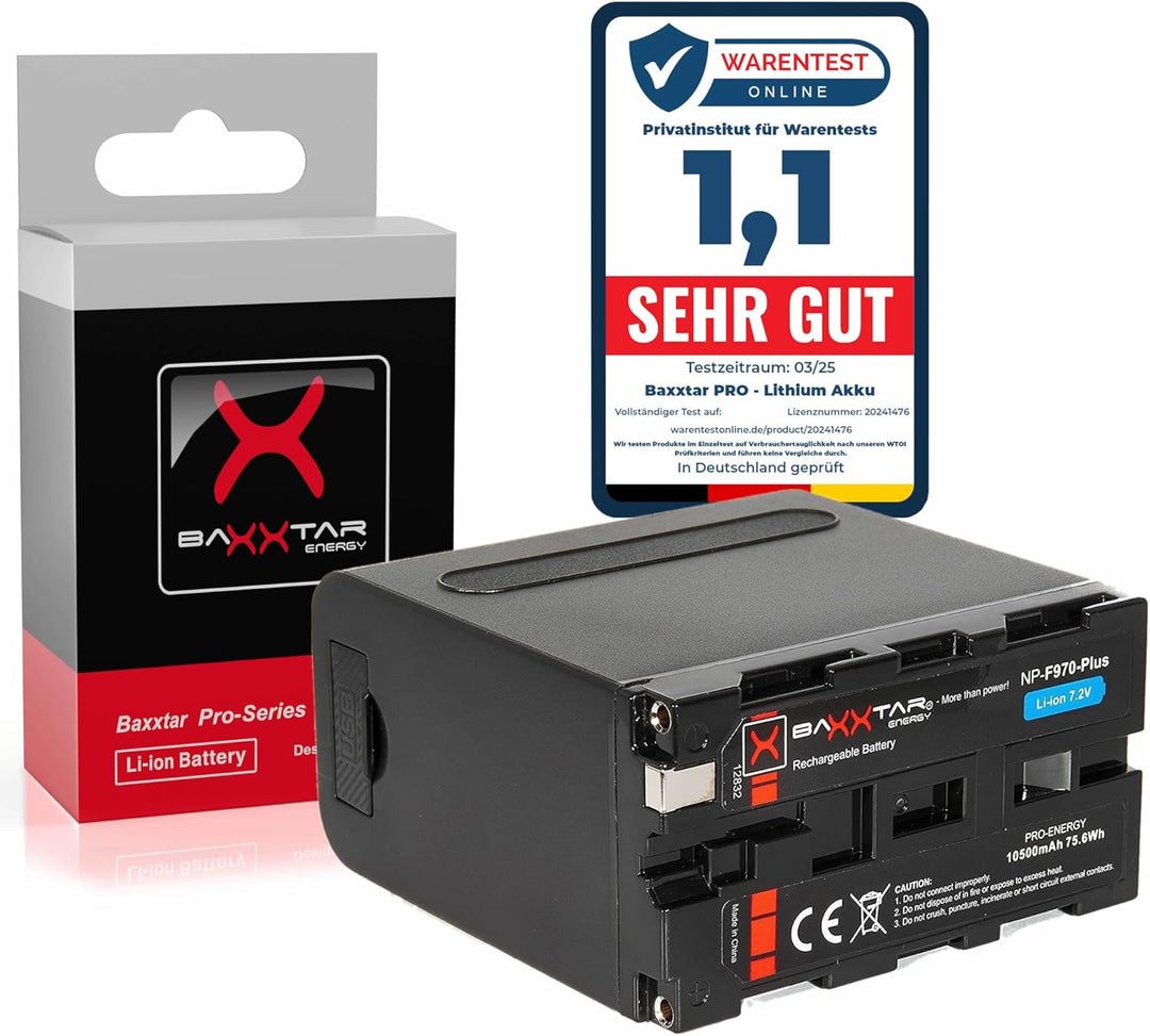 BAXXTAR PRO Akku - NP-F970 Plus (Black Series/10500mAh) - LG Cells Inside - mit Powerbank Funktion (