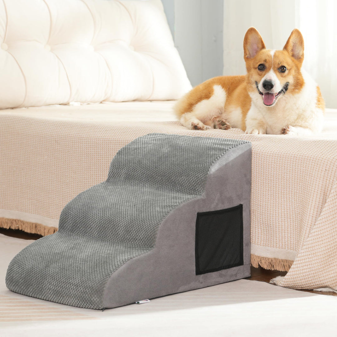 Hundetreppe für Kleine Hunde, 3-Stufen, Hunderampe für Sofa Bett, Haustiertreppe mit Abnehmbarem, Wa