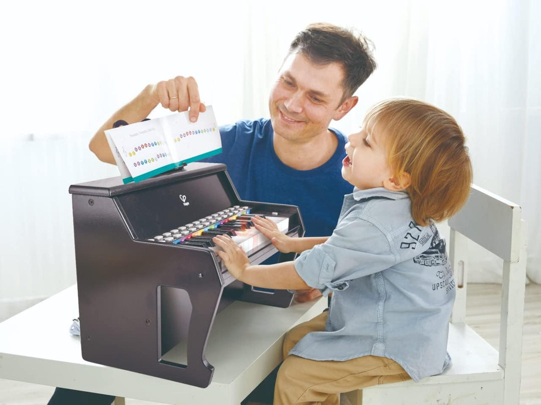 Hape elektrisches Leuchttasten-Piano mit 25 Tasten, schwarz mit 6 Rhythmen und 8 Melodien, ab 3 Jahr