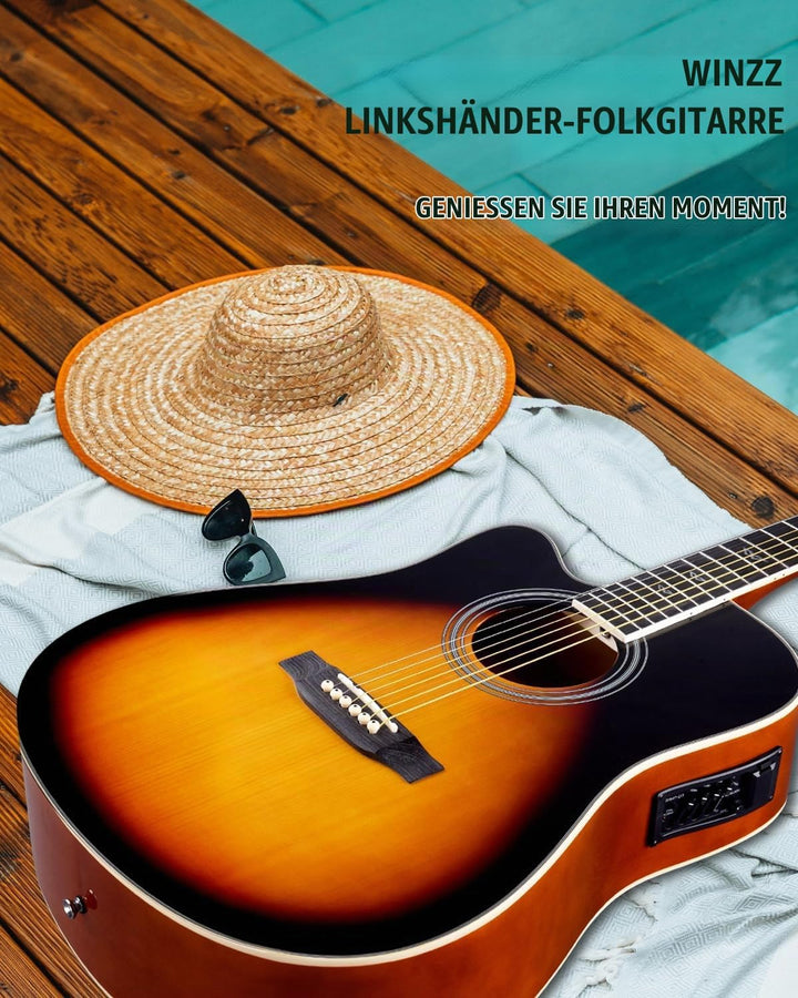 Winzz 4/4 Elektro-Akustische Gitarre, Linkshänder Westerngitarre Set Erwachsene Anfänger, Akustikgit