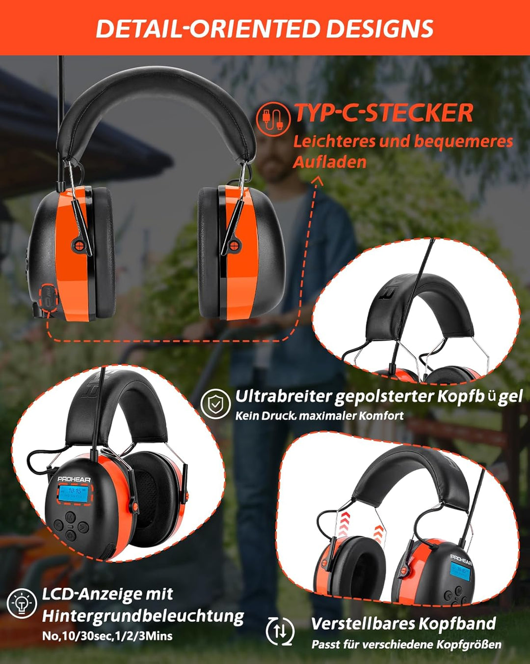 PROHEAR 033A (Upgraded) Gehörschutz mit Radio DAB +/Bluetooth/FM, Kopfhörer mit Radio mit Eingebaute
