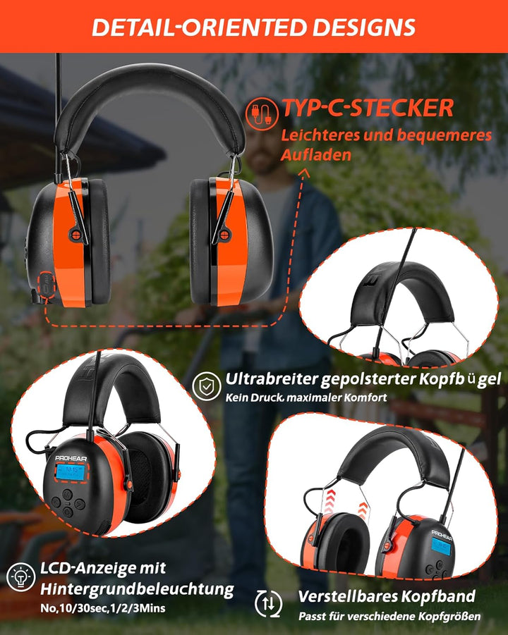 PROHEAR 033A (Upgraded) Gehörschutz mit Radio DAB +/Bluetooth/FM, Kopfhörer mit Radio mit Eingebaute