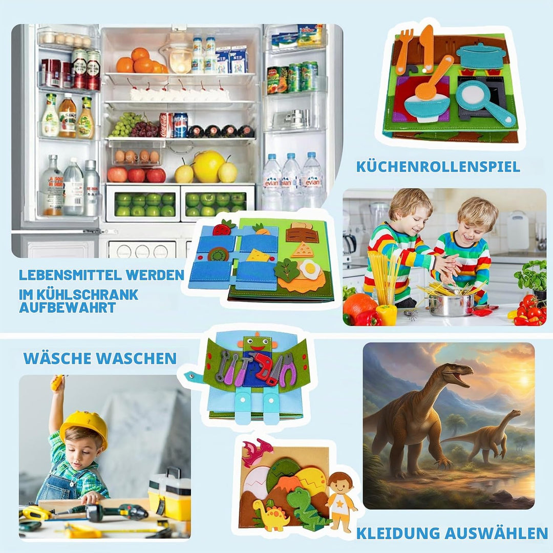 Quiet Book Beschäftigungsbuch für Kinder ab 1 Jahr,3D Filz Beschäftigungsbuch Pädagogisches,Lernspie
