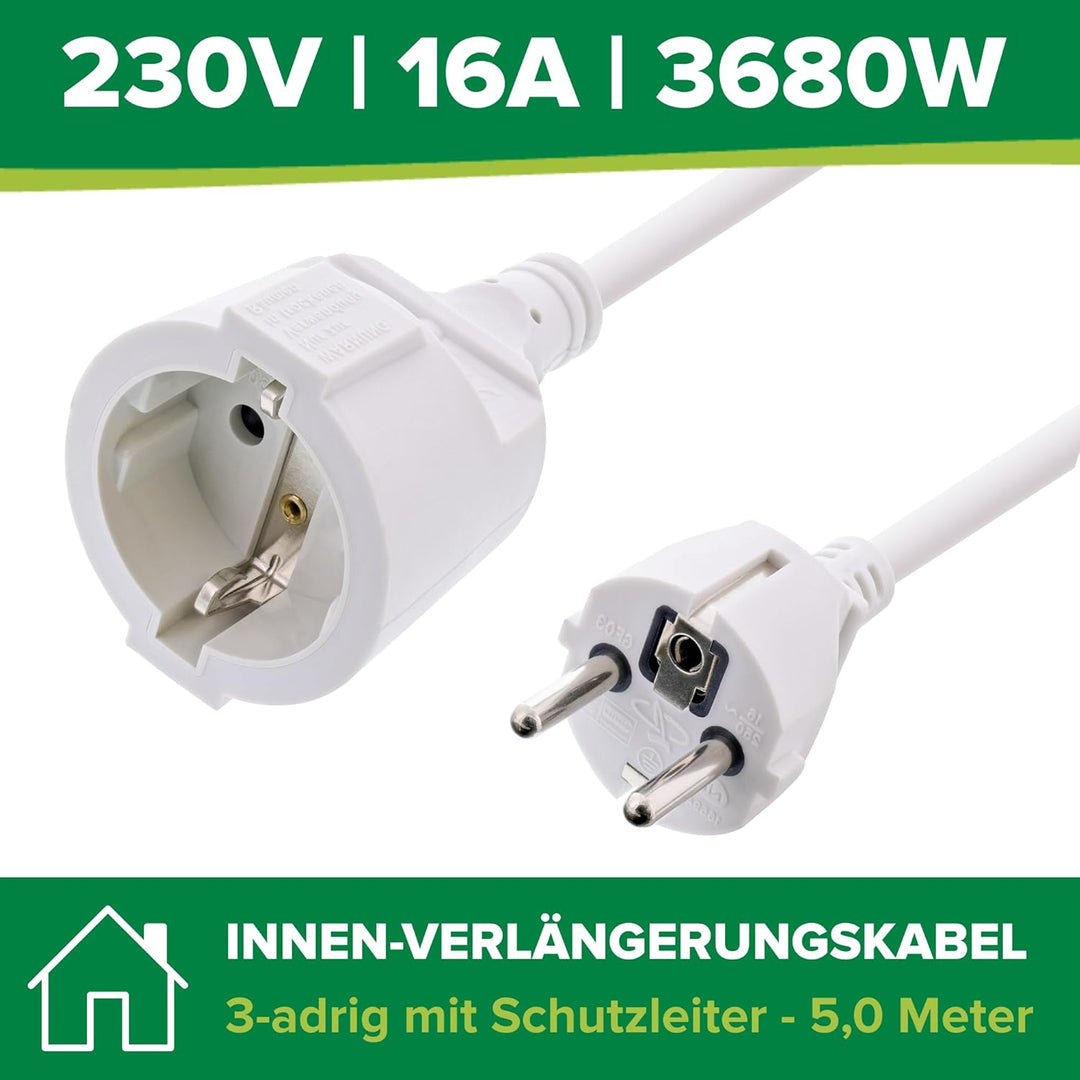 InLine Schutzkontakt-Verlängerungskabel CEE 7/7 für Innenbereich, GS-zertifiziert mit Kinderschutz,