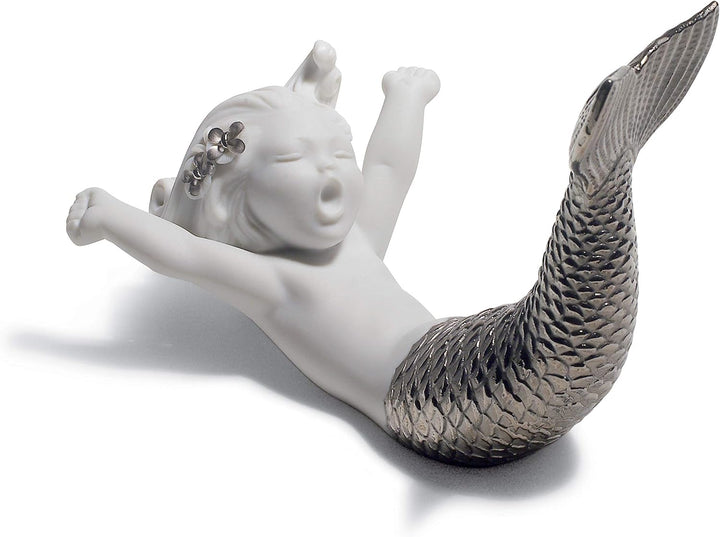 LLADRÓ Meerjungfrau-Figur Erwachen Am Meer. Silber. Meerjungfrau. Porzellan.